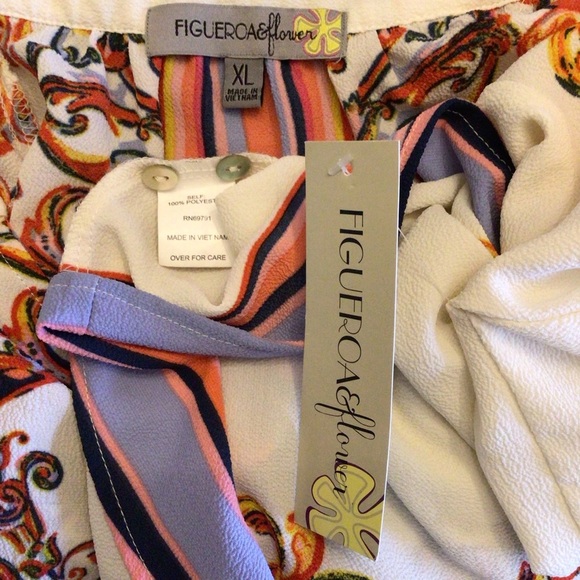 Figueroa & Flower Boho Banded V-Neck 3/4 Tied Cuff Sleeve Peasant Top Size XL - Picture 6 of 7